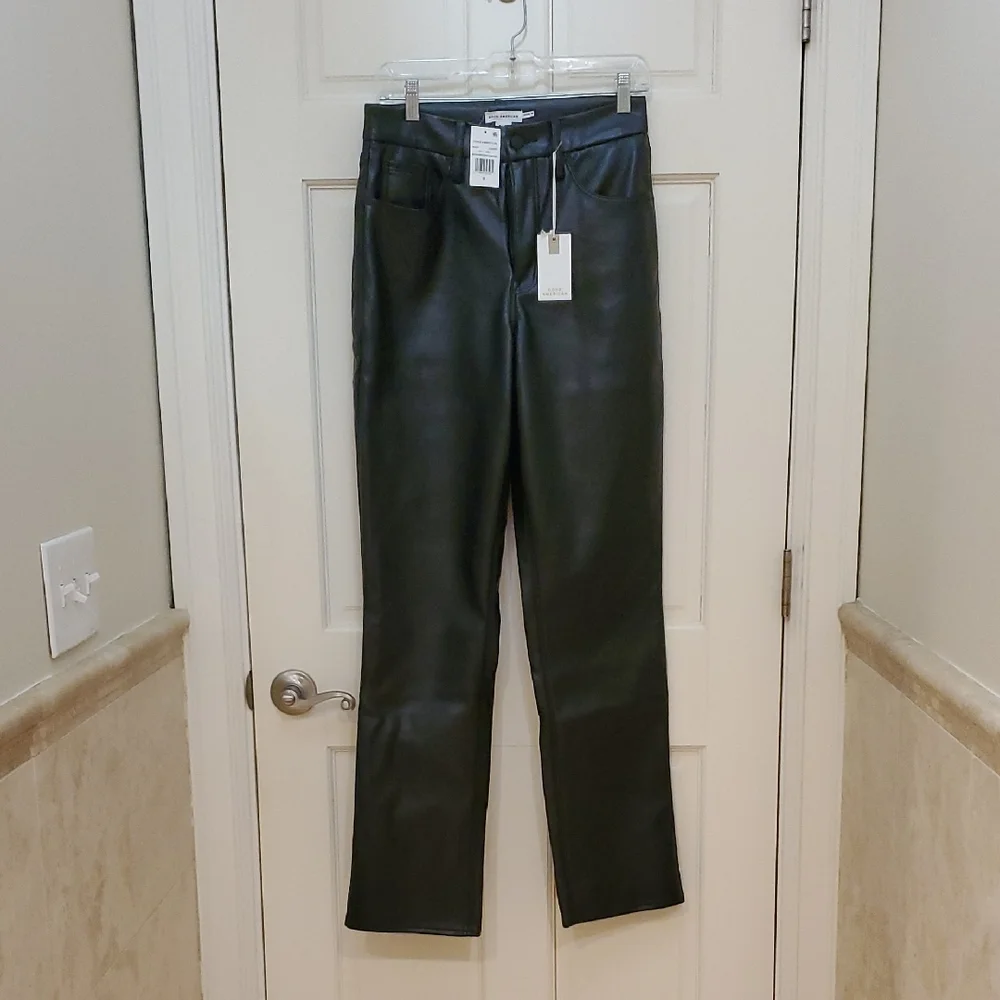 Good American Black Iconic Leather Trousers. NWT - Picture 2 of 7